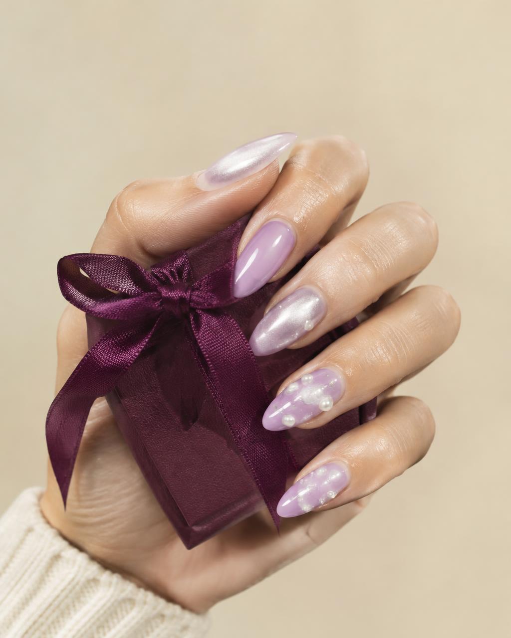 Lavender pearl press-on nails